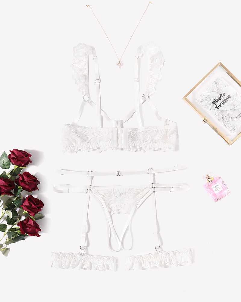 Floral Lace Bra and Panty Garter Sets Lingerie Sets-Bra Sets - Tophatter Daily Deals