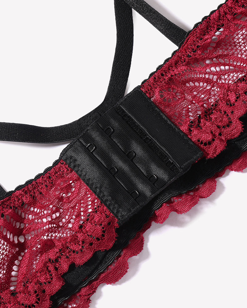 Floral Lace Bra and Panty Garter Sets Lingerie Sets-Bra Sets - Tophatter Daily Deals