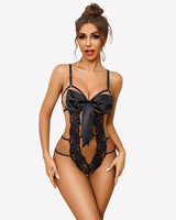 Floral Lace Teddy Bow Tie Bodysuit Lingeries-Bodysuits - Tophatter Daily Deals