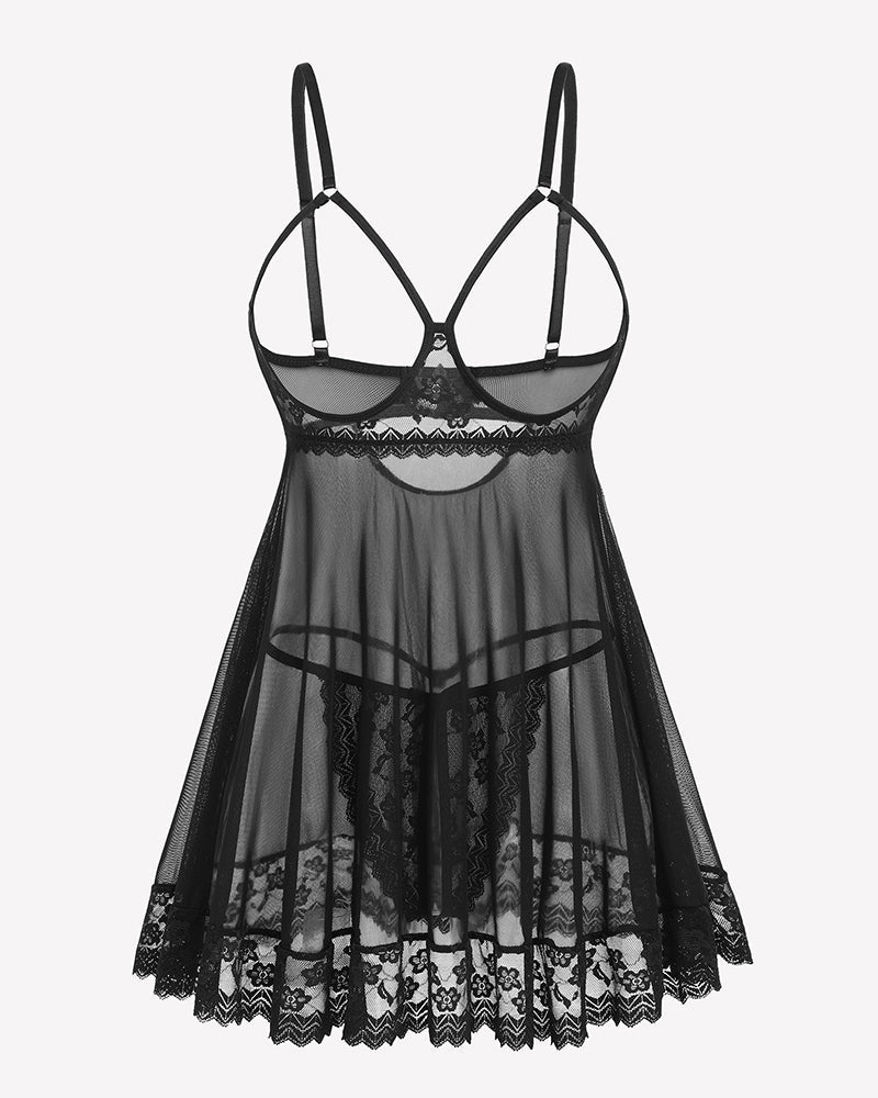 Cupless Lace Babydoll Crotchless Panty Set Lingerie-Babydolls - Tophatter Daily Deals