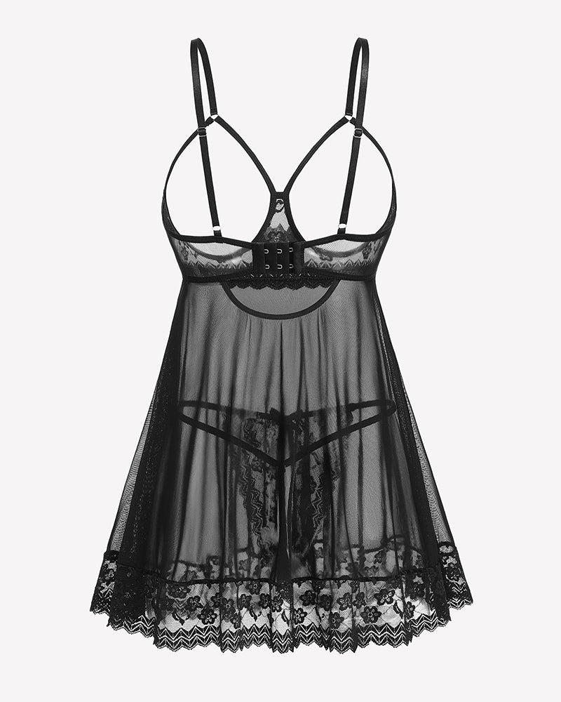 Cupless Lace Babydoll Crotchless Panty Set Lingerie-Babydolls - Tophatter Daily Deals