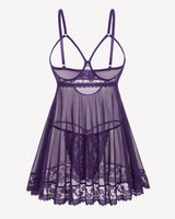 Cupless Lace Babydoll Crotchless Panty Set Purple Lingerie-Babydolls - Tophatter Daily Deals