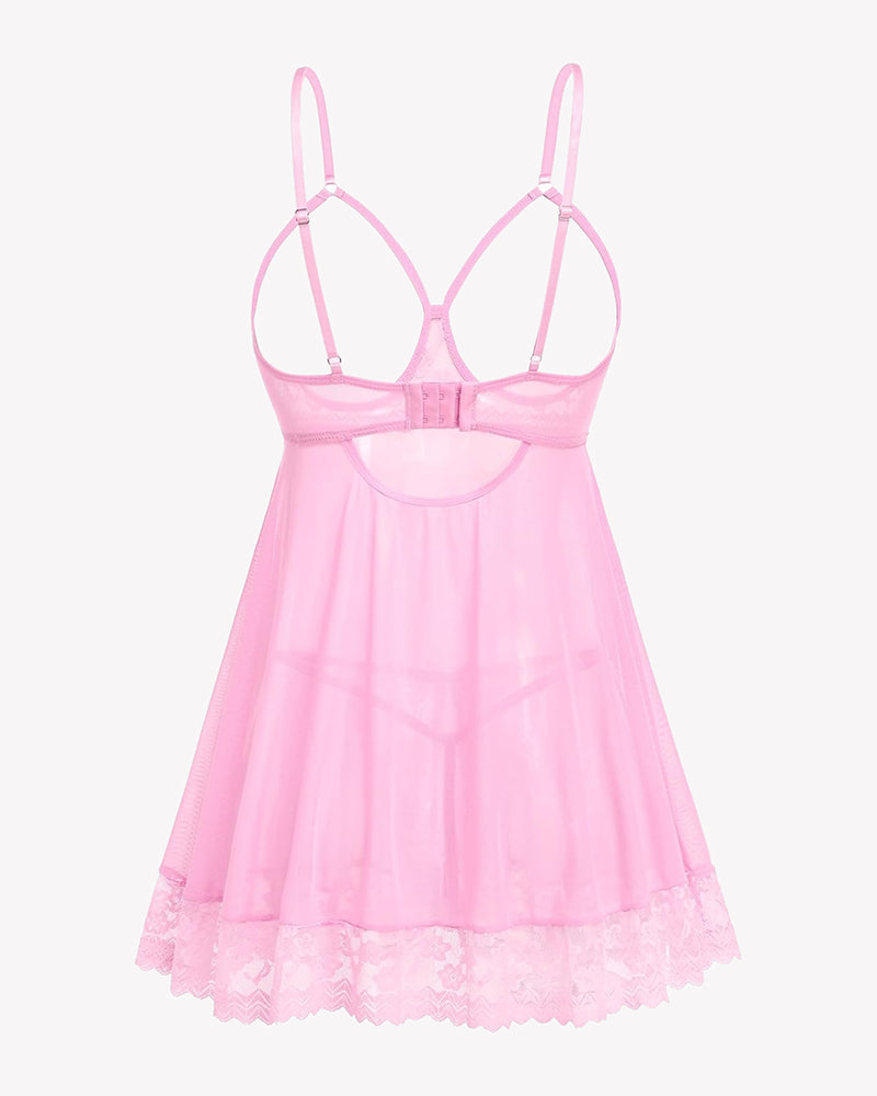 Cupless Lace Babydoll Crotchless Panty Set Lingerie-Babydolls - Tophatter Daily Deals