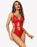 Lace Bodysuit V Neck Mini Bodysuit Red Lingeries-Bodysuits - Tophatter Daily Deals