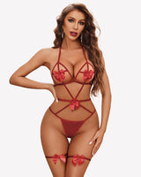 Halter Teddy Bow Lingerie Gift Dark Red Lingeries-Bodysuits - Tophatter Daily Deals
