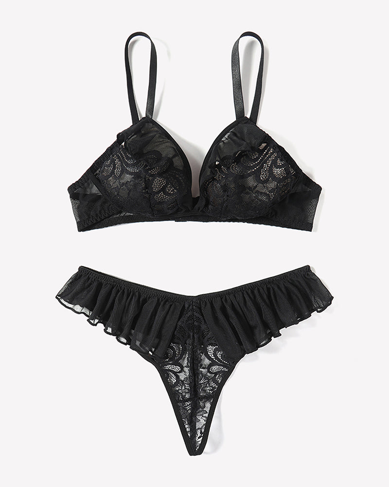 Lace Bra and Panty Sets Mesh Ruffle 2 Piece Lingerie Sets-Bra Sets - Tophatter Daily Deals