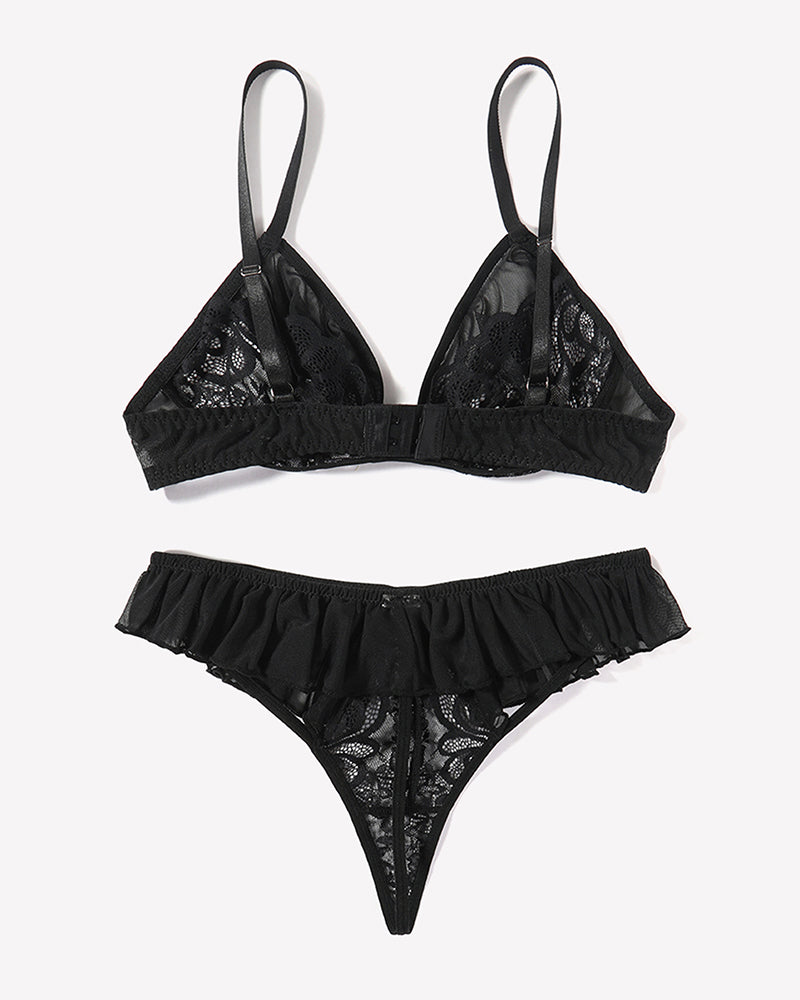 Lace Bra and Panty Sets Mesh Ruffle 2 Piece Lingerie Sets-Bra Sets - Tophatter Daily Deals