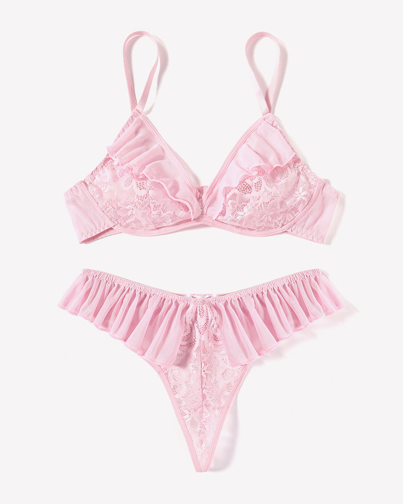 Lace Bra and Panty Sets Mesh Ruffle 2 Piece Lingerie Sets-Bra Sets - Tophatter Daily Deals