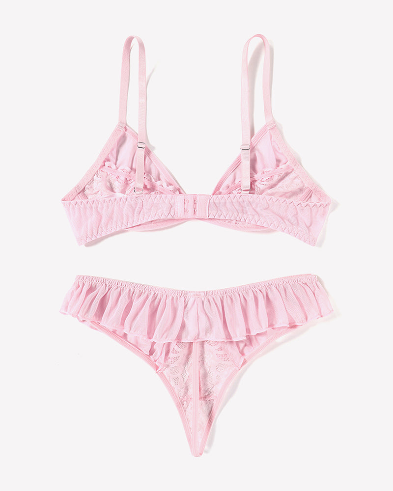 Lace Bra and Panty Sets Mesh Ruffle 2 Piece Lingerie Sets-Bra Sets - Tophatter Daily Deals