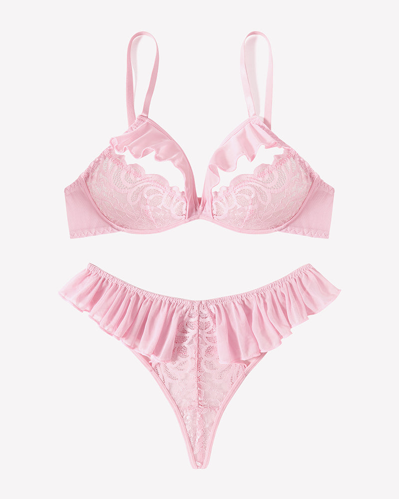 Lace Bra and Panty Sets Mesh Ruffle 2 Piece Lingerie Sets-Bra Sets - Tophatter Daily Deals
