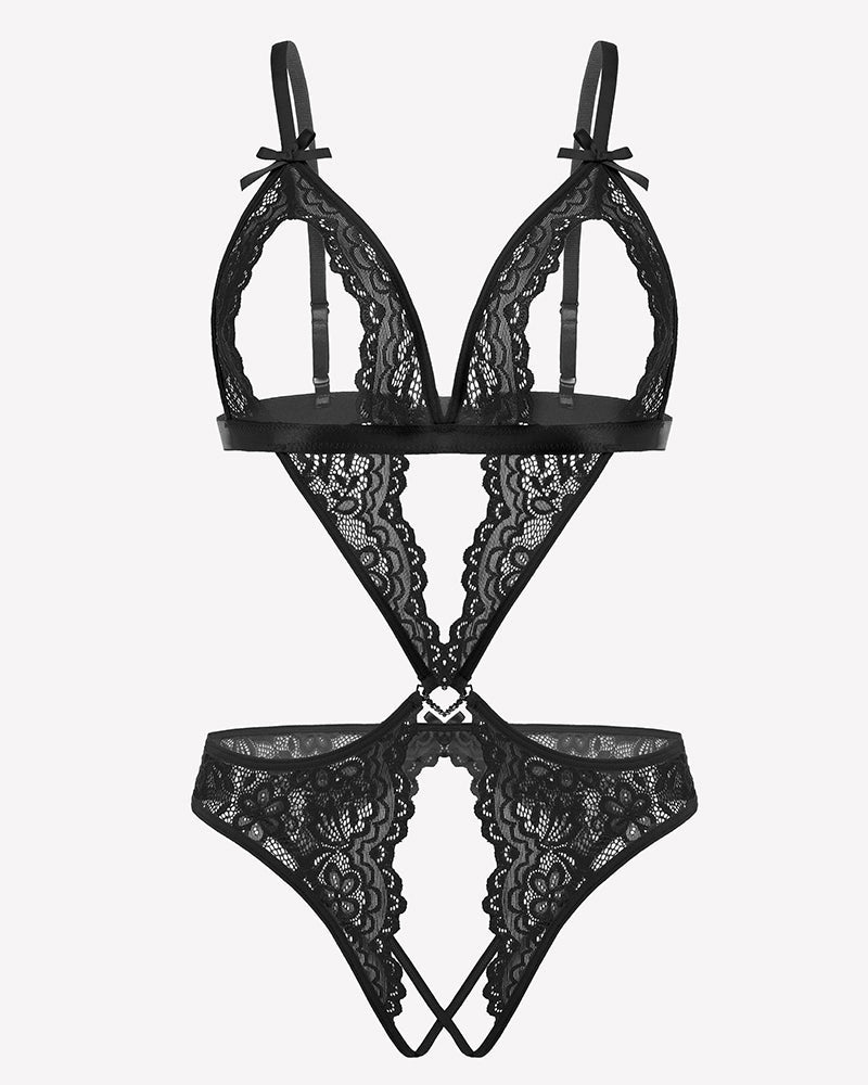 Lace Deep V Teddy Bodysuit Lingeries-Bodysuits - Tophatter Daily Deals
