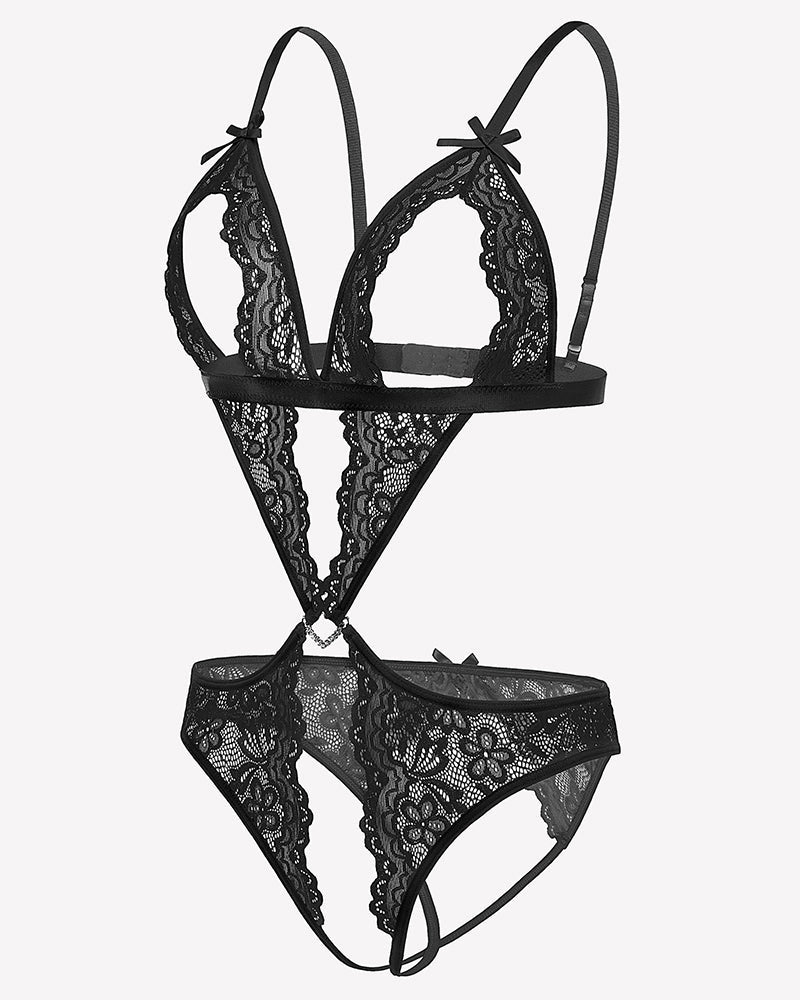 Lace Deep V Teddy Bodysuit Lingeries-Bodysuits - Tophatter Daily Deals