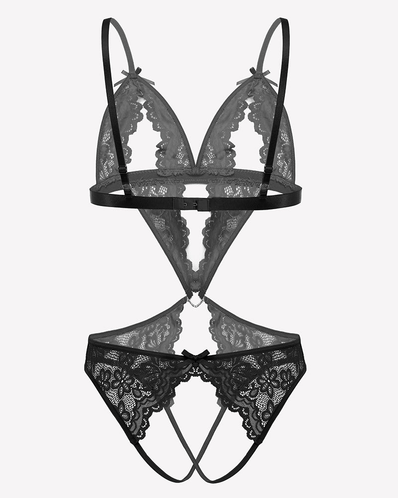 Lace Deep V Teddy Bodysuit Lingeries-Bodysuits - Tophatter Daily Deals