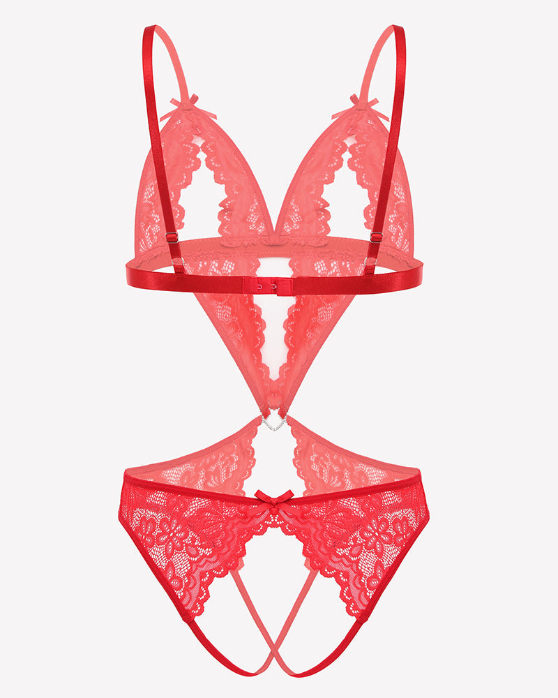 Lace Deep V Teddy Bodysuit Lingeries-Bodysuits - Tophatter Daily Deals