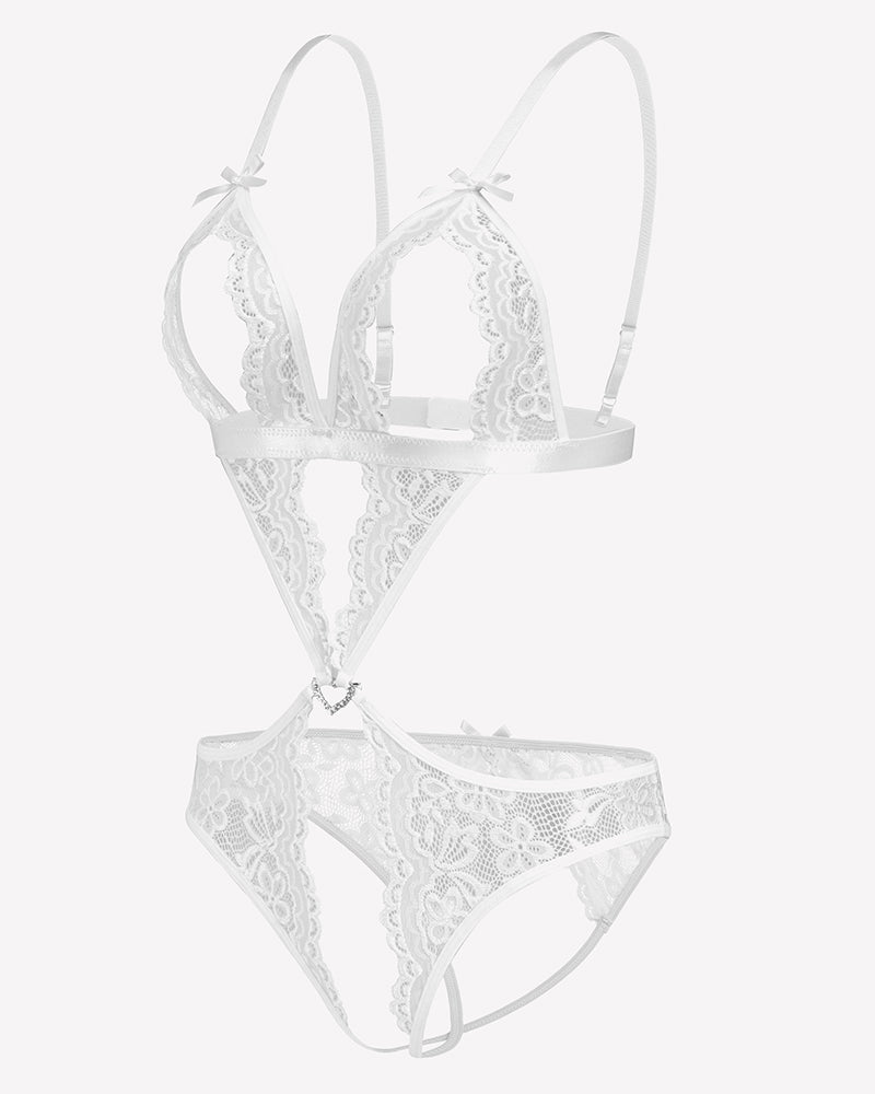 Lace Deep V Teddy Bodysuit Lingeries-Bodysuits - Tophatter Daily Deals
