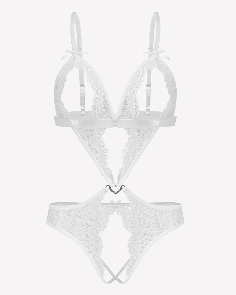 Lace Deep V Teddy Bodysuit Lingeries-Bodysuits - Tophatter Daily Deals