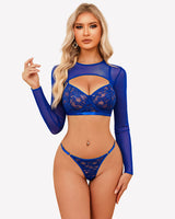 ⚡Flash Sale- Lace Bra and Panty Crop Tops Set Blue Lingerie Sets-Bra Sets - Tophatter Daily Deals