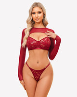 ⚡Flash Sale- Lace Bra and Panty Crop Tops Set Wine Red Lingerie Sets-Bra Sets - Tophatter Daily Deals