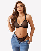 Mesh Bra and Panty Sets 2 Piece Outfits Black Lingerie Sets-Bra Sets - Tophatter Daily Deals