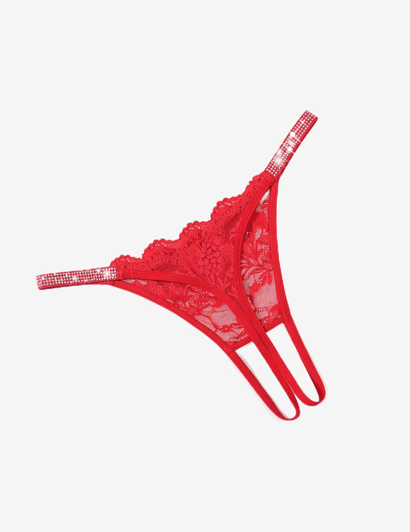 Floral Lace Briefs Rhinestones Strap Panties Red Lingeries-panties - Tophatter Daily Deals