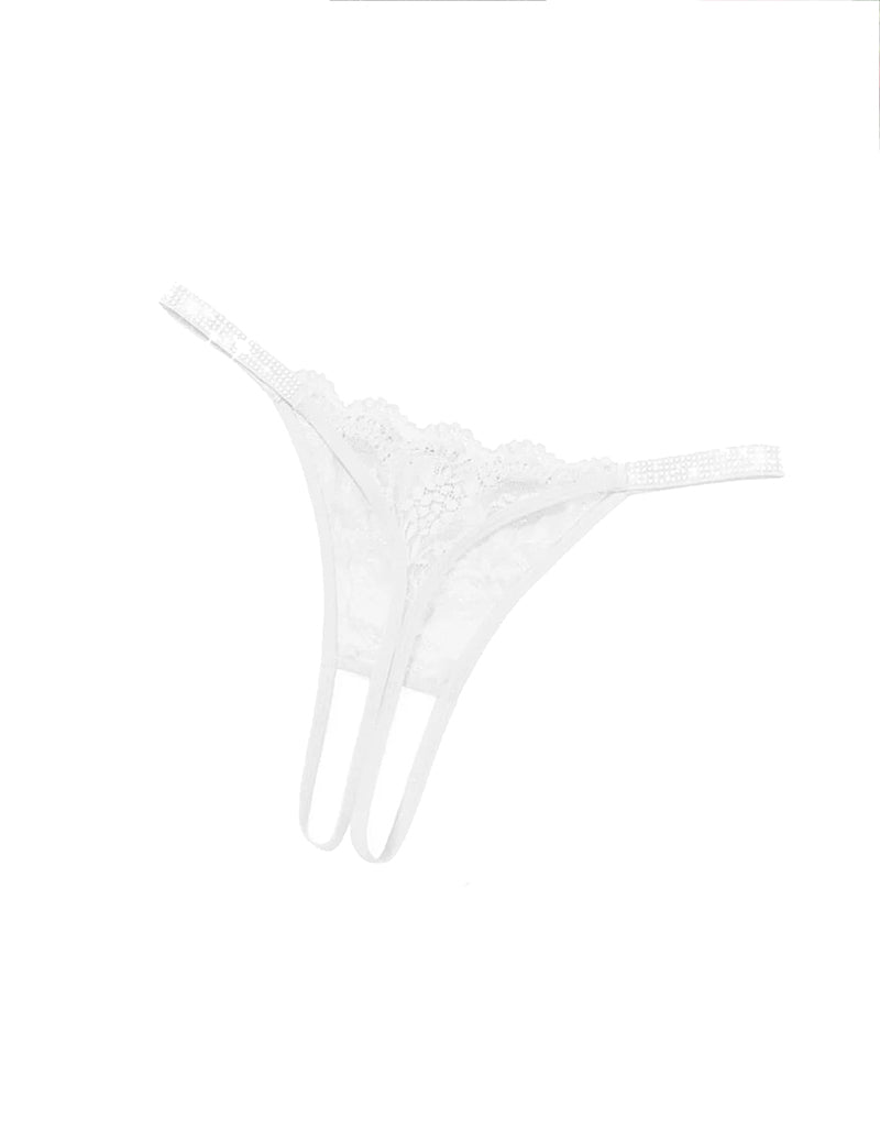 Floral Lace Briefs Rhinestones Strap Panties White Lingeries-panties - Tophatter Daily Deals