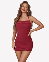 Backless Chemise Cotton Halter Dress Wine Red Lingeries-Chemises - Tophatter Daily Deals