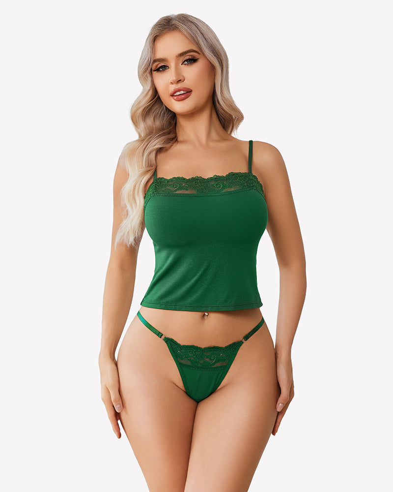 Cami Pajama Lace Trim Sleepwear Lingerie Sets-Bra Sets - Tophatter Daily Deals