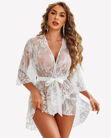 Lace Robes Babydoll Lingerie Dress White Sleepwears-Robes - Tophatter Daily Deals
