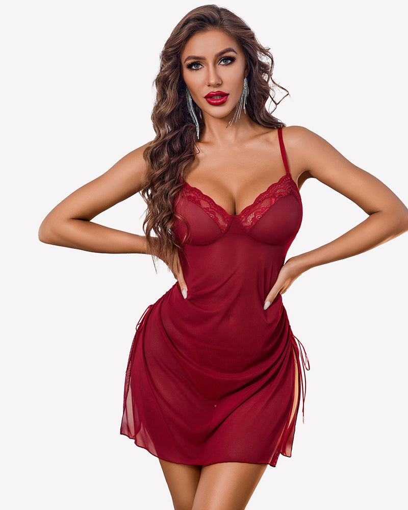 Side Split V Neck Sheer Mesh Babydolls Lingeries-Chemises - Tophatter Daily Deals
