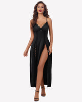 Satin V Neck Side Split Nightgown Sleepwears-nightgowns - Tophatter Daily Deals