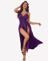Satin V Neck Side Split Nightgown Sleepwears-nightgowns - Tophatter Daily Deals