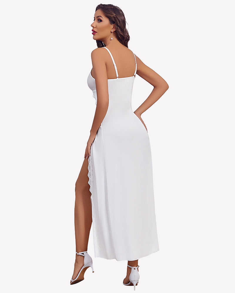 Satin V Neck Side Split Nightgown Sleepwears-nightgowns - Tophatter Daily Deals