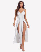 Satin V Neck Side Split Nightgown White Sleepwears-nightgowns - Tophatter Daily Deals