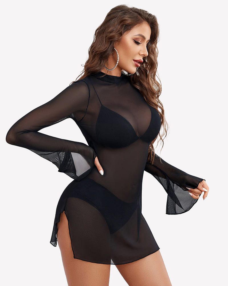 Mesh Bell Sleeves Bodycon Dress Lingeries-Chemises - Tophatter Daily Deals