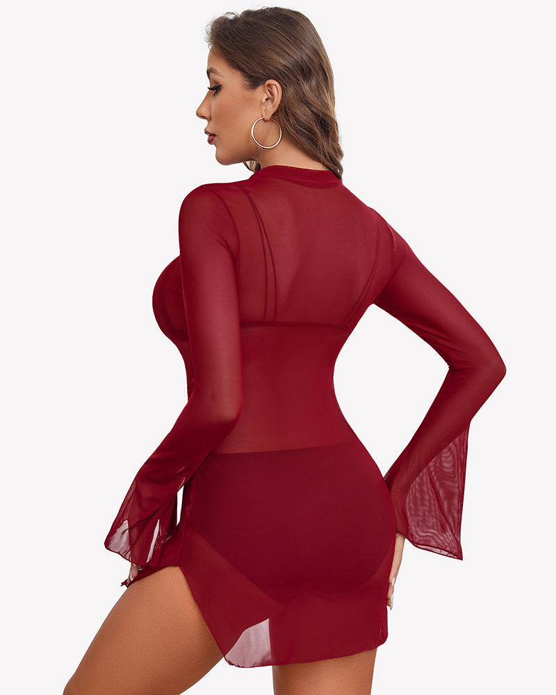 Mesh Bell Sleeves Bodycon Dress Lingeries-Chemises - Tophatter Daily Deals