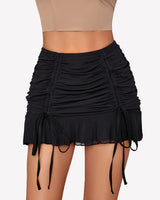 Ruched Bodycon Double Layer Mesh Skirts Black Lingeries-mini skirts - Tophatter Daily Deals