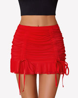 Ruched Bodycon Double Layer Mesh Skirts Red Lingeries-mini skirts - Tophatter Daily Deals