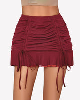 Ruched Bodycon Double Layer Mesh Skirts Wine Red Lingeries-mini skirts - Tophatter Daily Deals