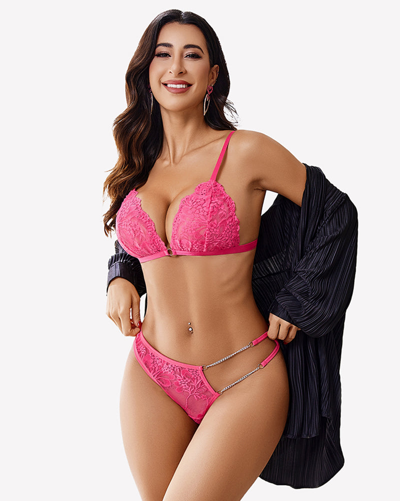 2 Piece Lace Lingerie Set with Chain Lingerie Sets-Bra Sets - Tophatter Daily Deals