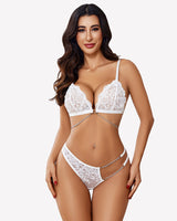2 Piece Lace Lingerie Set with Chain White Lingerie Sets-Bra Sets - Tophatter Daily Deals