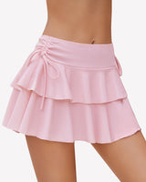 Pleated Mini Skirt Ruffle Layered Skirts Pink Lingeries-mini skirts - Tophatter Daily Deals