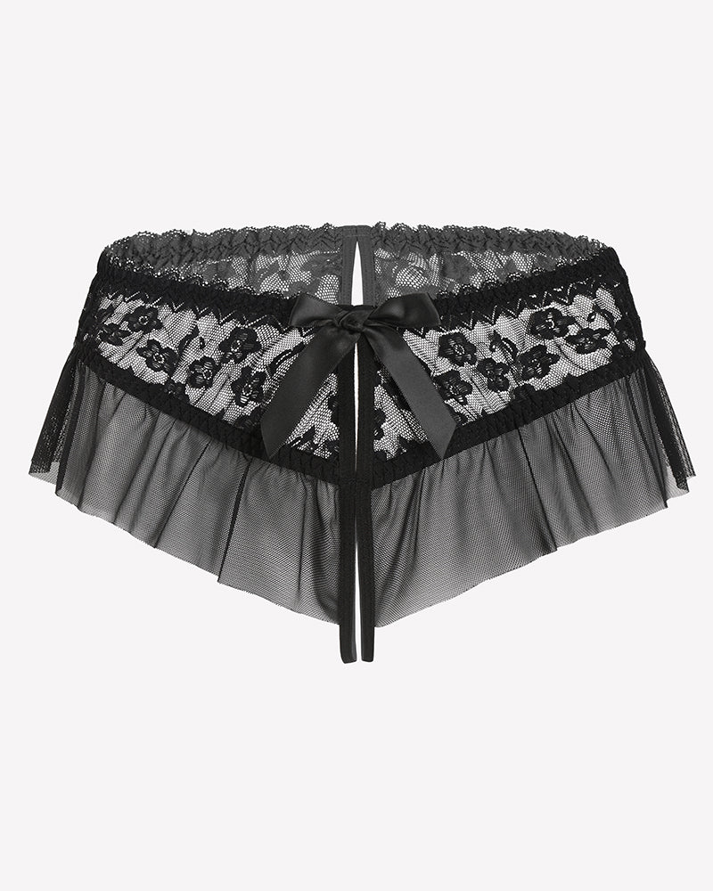 Floral Lace Briefs with Cute Bow Black Lingeries-panties - Tophatter Daily Deals