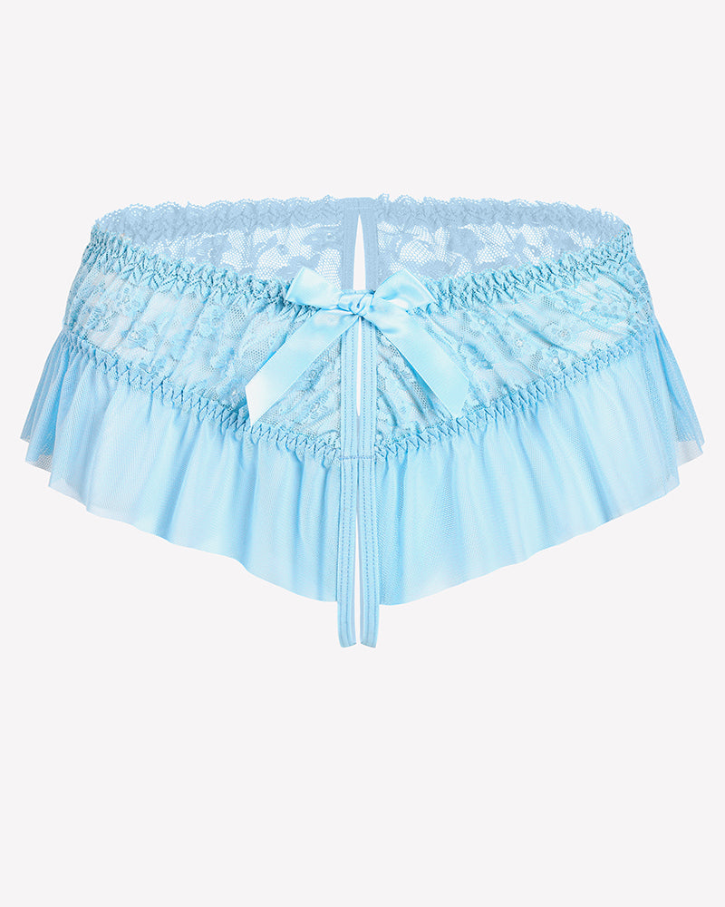 Floral Lace Briefs with Cute Bow Light Blue Lingeries-panties - Tophatter Daily Deals