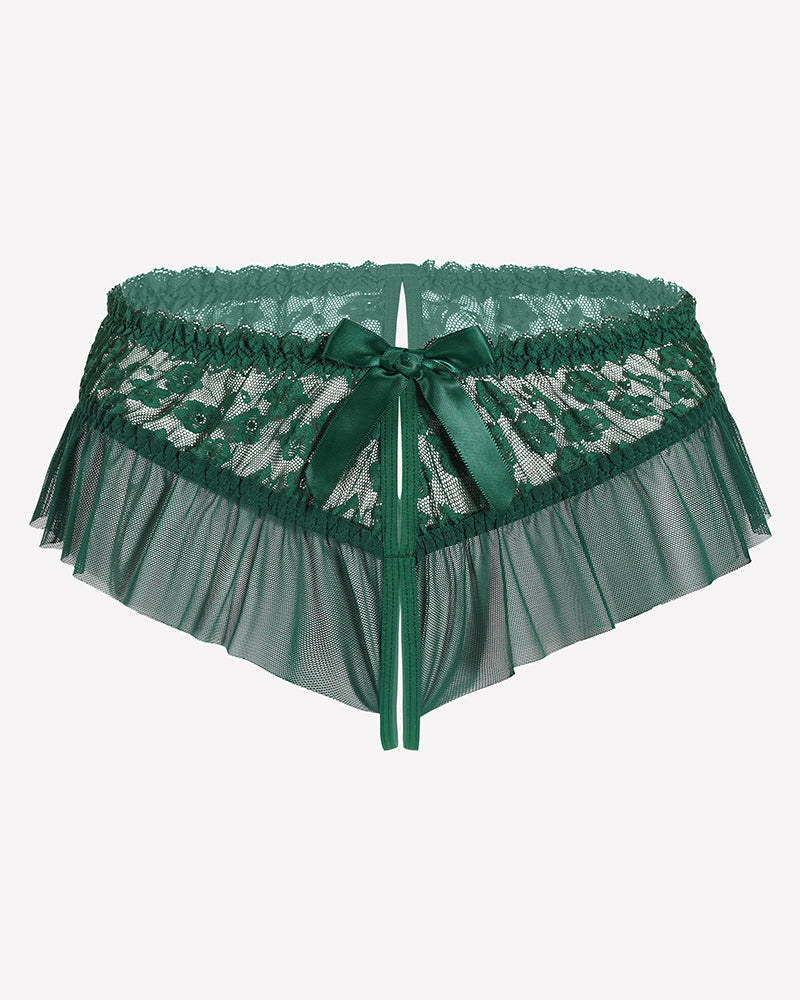 Floral Lace Briefs with Cute Bow Green Lingeries-panties - Tophatter Daily Deals