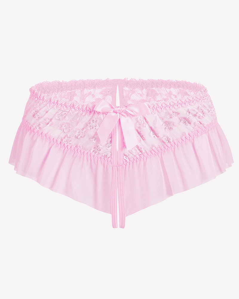 Floral Lace Briefs with Cute Bow Pink Lingeries-panties - Tophatter Daily Deals