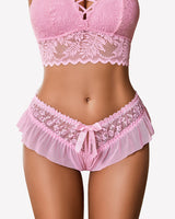 Floral Lace Briefs with Cute Bow Lingeries-panties - Tophatter Daily Deals