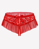 Floral Lace Briefs with Cute Bow Carmine Red Lingeries-panties - Tophatter Daily Deals