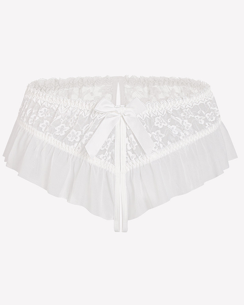 Floral Lace Briefs with Cute Bow White Lingeries-panties - Tophatter Daily Deals