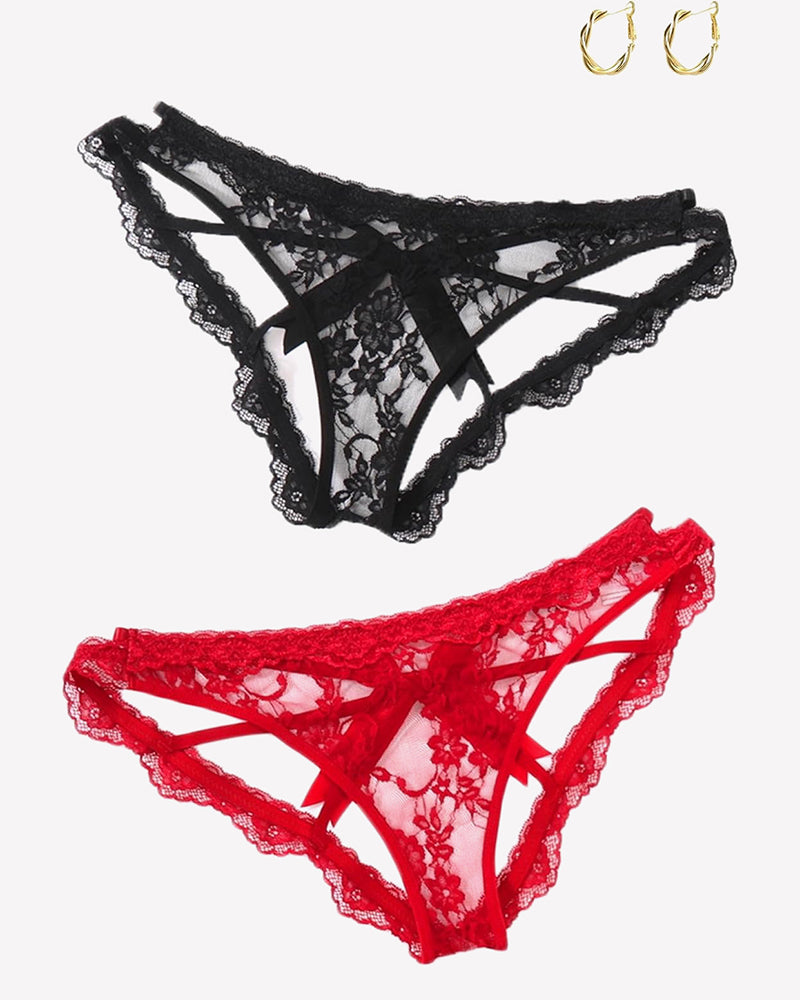 Cute Bow Back Hollow Out Low Rise Panty Black+red Lingeries-panties - Tophatter Daily Deals