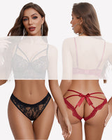 Cute Bow Back Hollow Out Low Rise Panty Black+burgundy Lingeries-panties - Tophatter Daily Deals